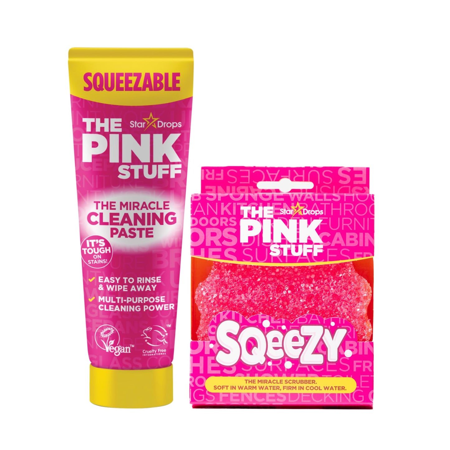 The Pink Stuff Squeezable Cleaning Paste 300g with SQeeZY Scrubber Sponge | Powerful Multi Purpose Surface Cleaner for Kitchen, Bathroom, Cookware, Tiles, Showers, and More