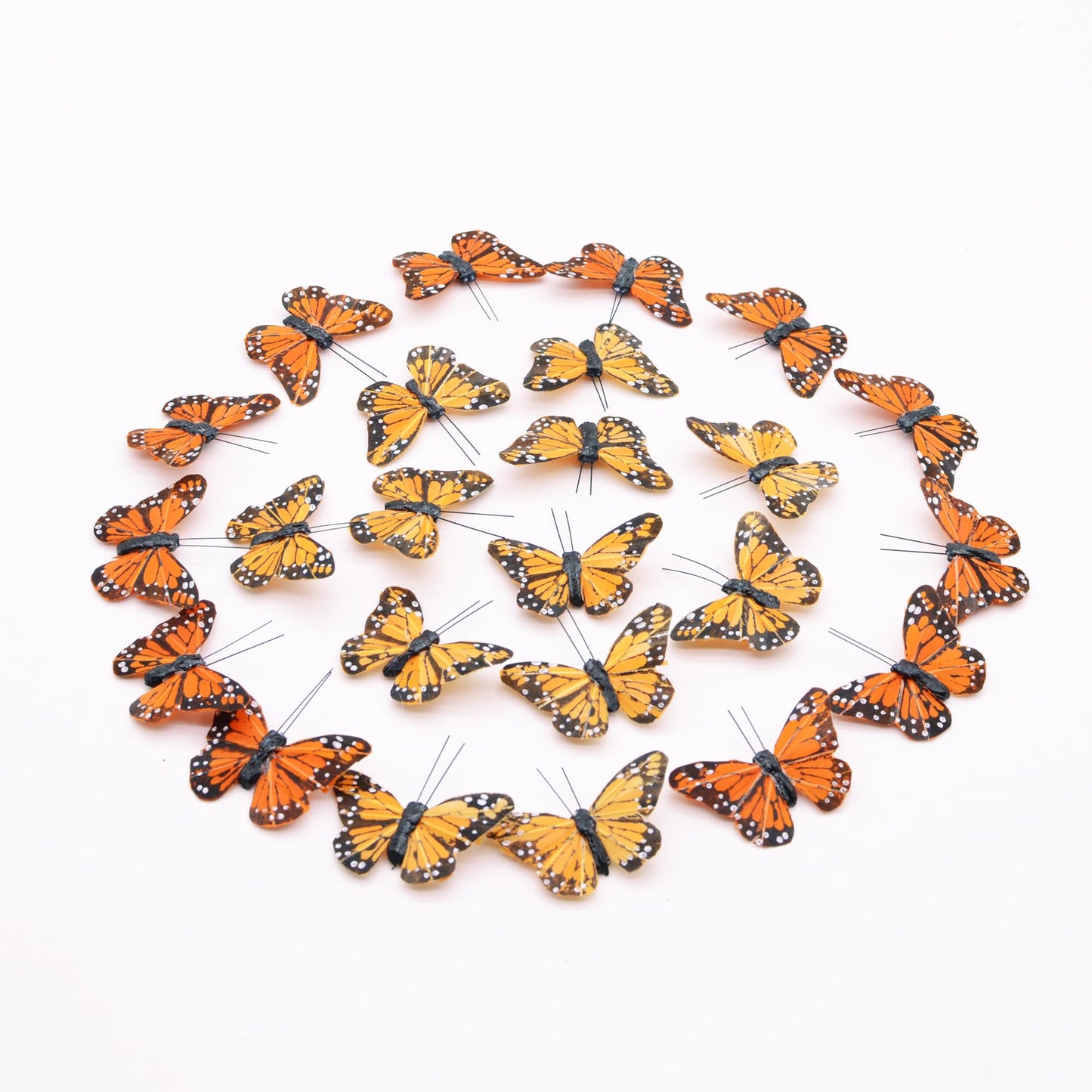 24pcs Monarch Butterflies Monarch Butterfly Decorations Kit with Clip for Dia de Los Muertos Decorations Halloween Decorative Butterflies Handmade Feather Butterfly - 2.25 inch KP06C