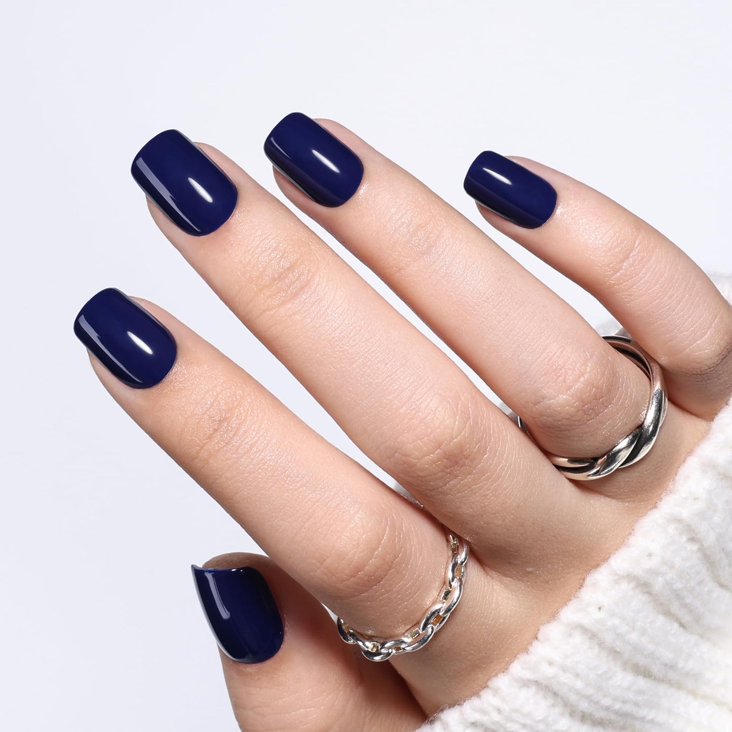 Blue Press On Nails Square - Short Square Fake Nails with Nail Glue, Dark Blue Press On Nails Reusable Stick On Nails in 15 Sizes - 30 Nail Kit for Women & Girls | Salon Quality
