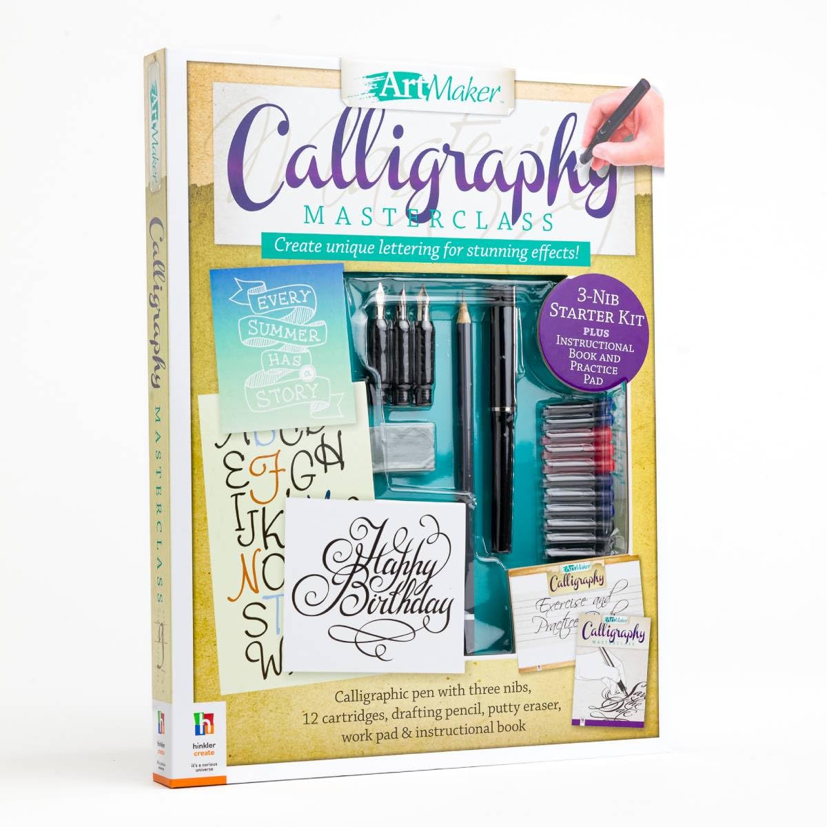 Art Maker Calligraphy Masterclass Kit-3 Nib Starter Kit plus Instructional Book and Practice Pad