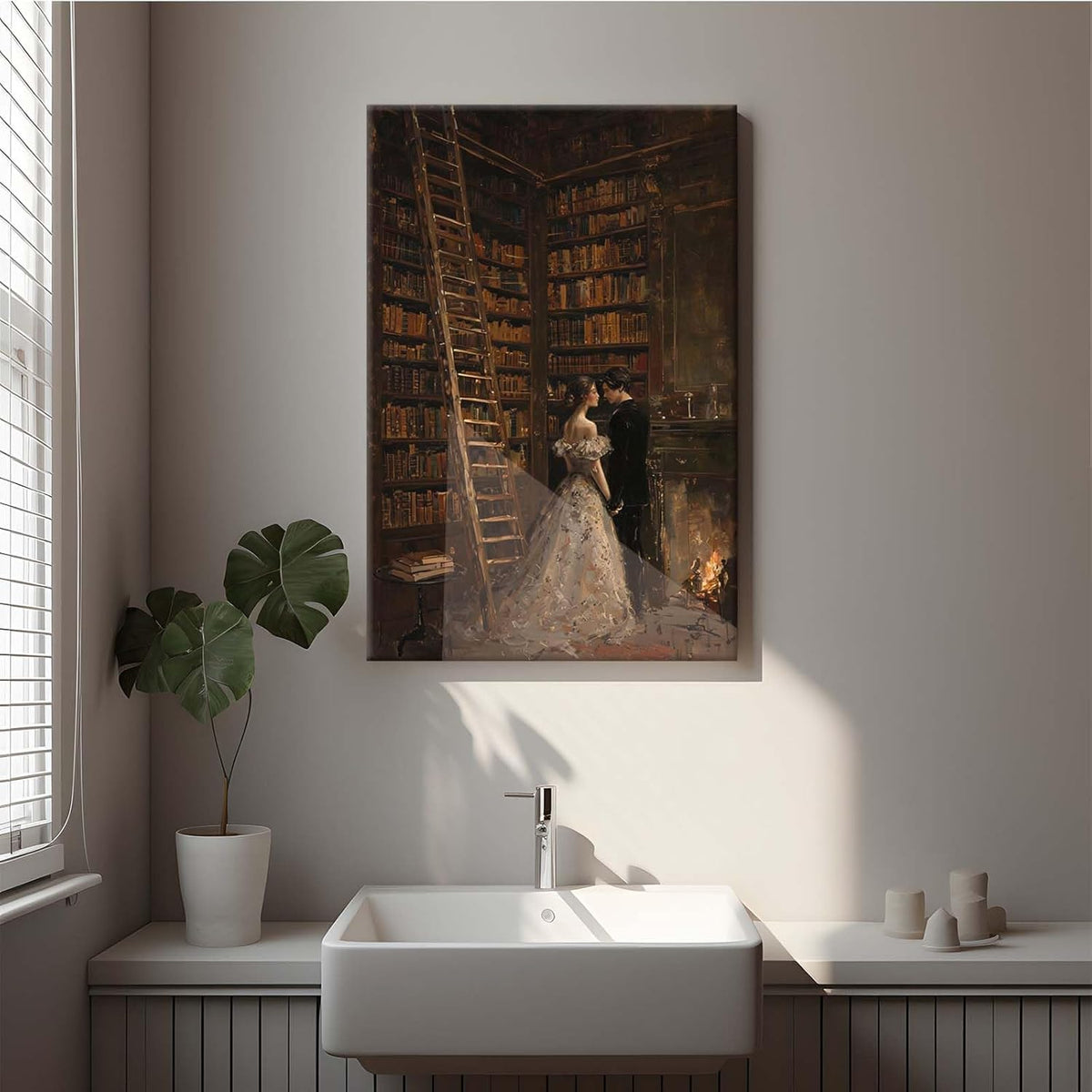 Gothic retro library scene decoration melancholy calm art college style wall aesthetic antique style home decoration suitable for bedroom living room12x16in Wood Framed