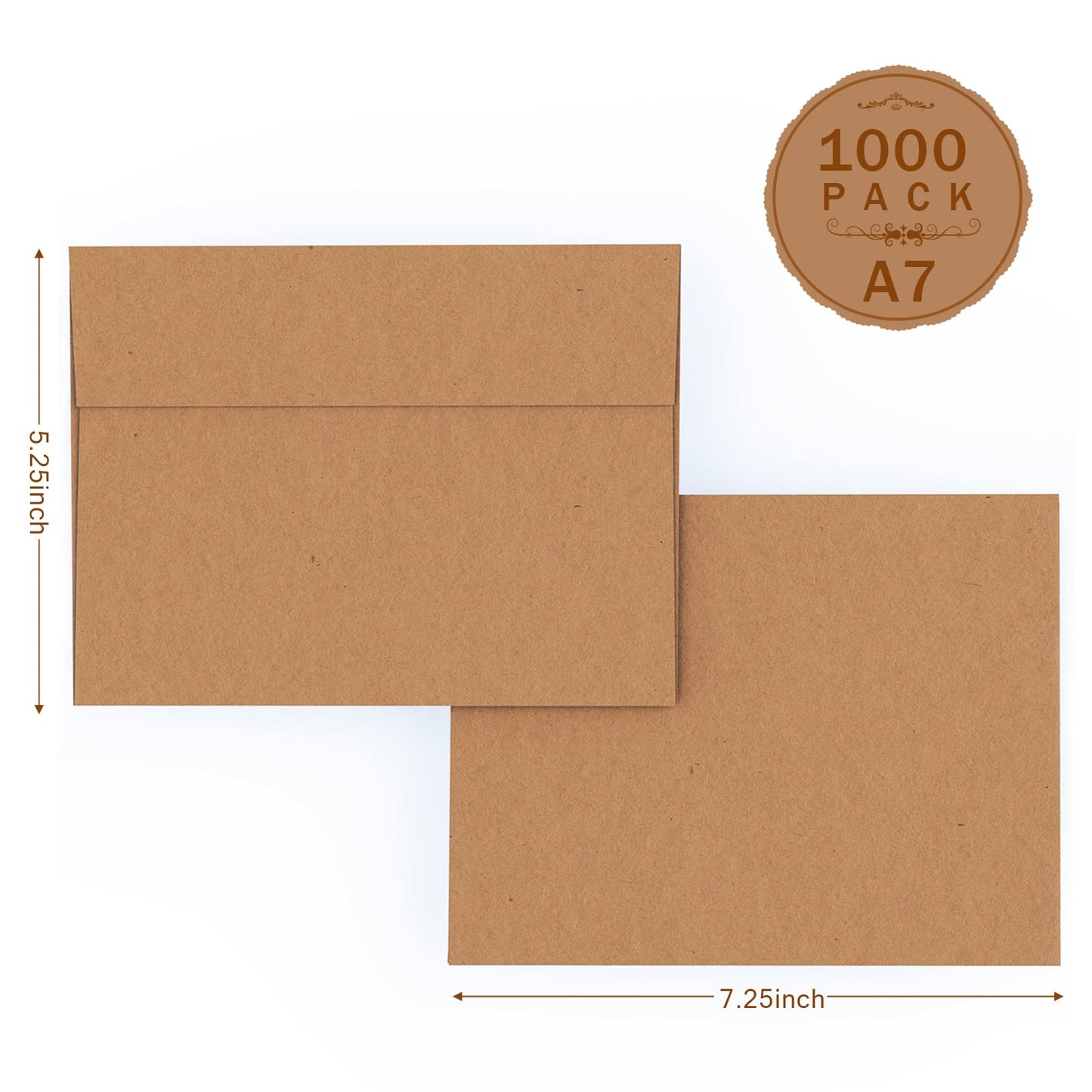 A7 Brown Kraft Envelopes Self Seal for Invitations 1000 Pack, 120 GSM Goefun 5x7 Mailing Envelopes Printable for Weddings, RSVP, Birthday, Photos, Documents and DIY Cards