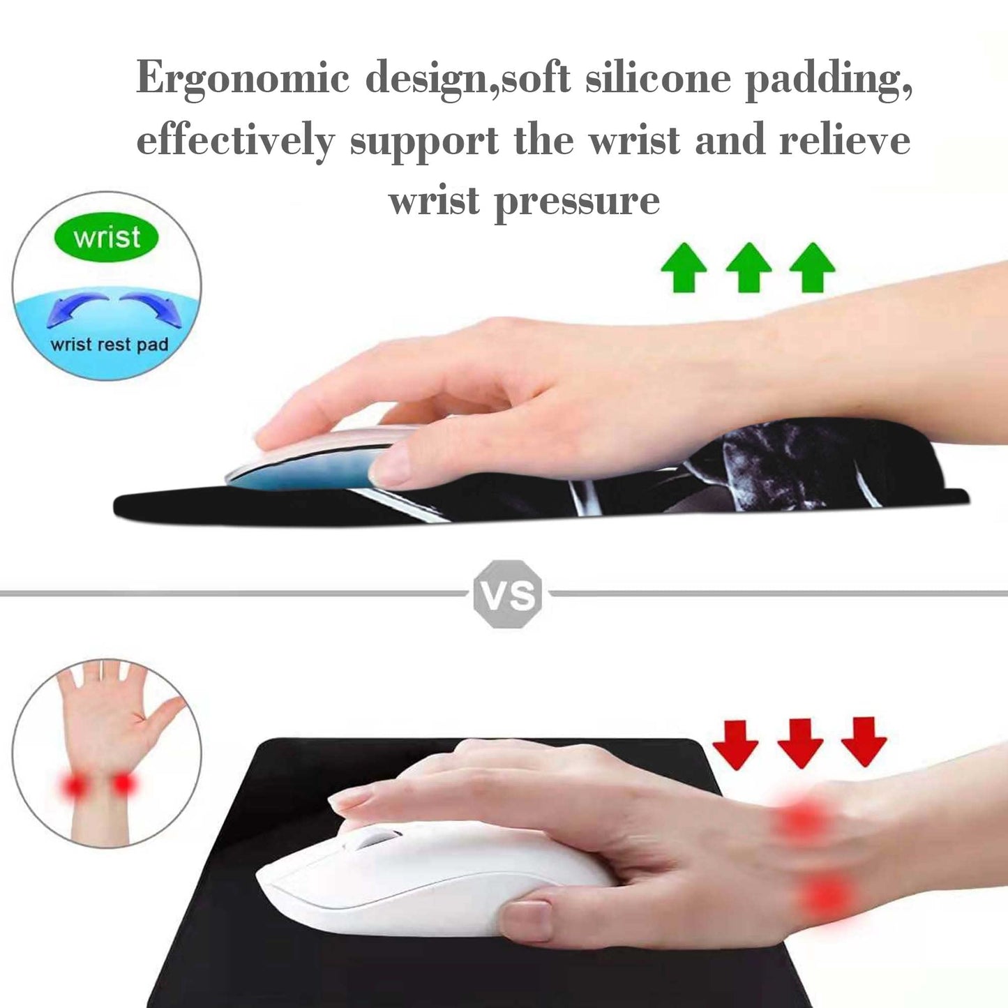 Black Mouse Pad with Wrist Rest,Non-Slip Rubber Base for Comfortable Gaming Mousepad - Ergonomic Mouse Pad with Wrist Support Suitable for Laptop Desktop and Work, Office Desk Accessory