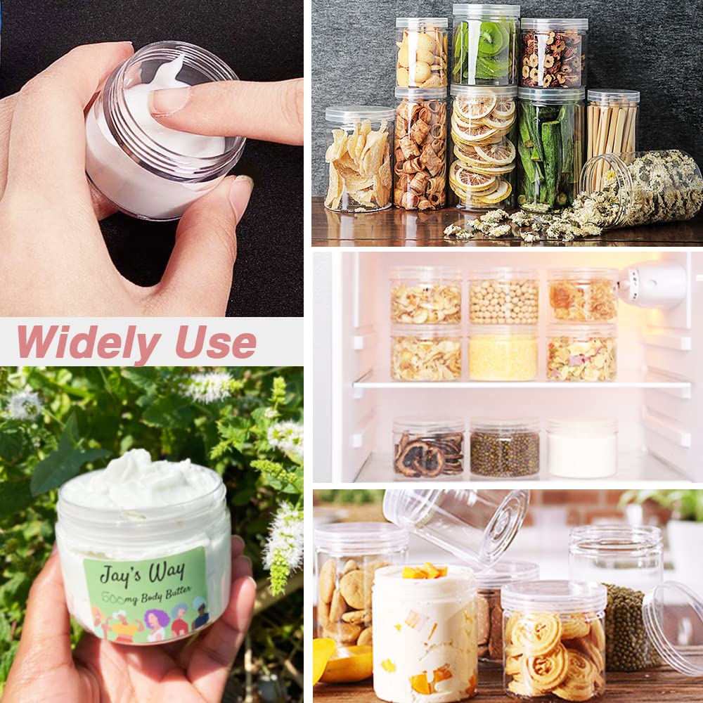 AMORIX 8oz Clear Plastic Jars with Lids 8 oz Plastic Containers with Lids + 20g Sample Containers (Set of 24) Airtight Container for Lip Scrub, Body Butters, Cream, Slime, Craft Storage