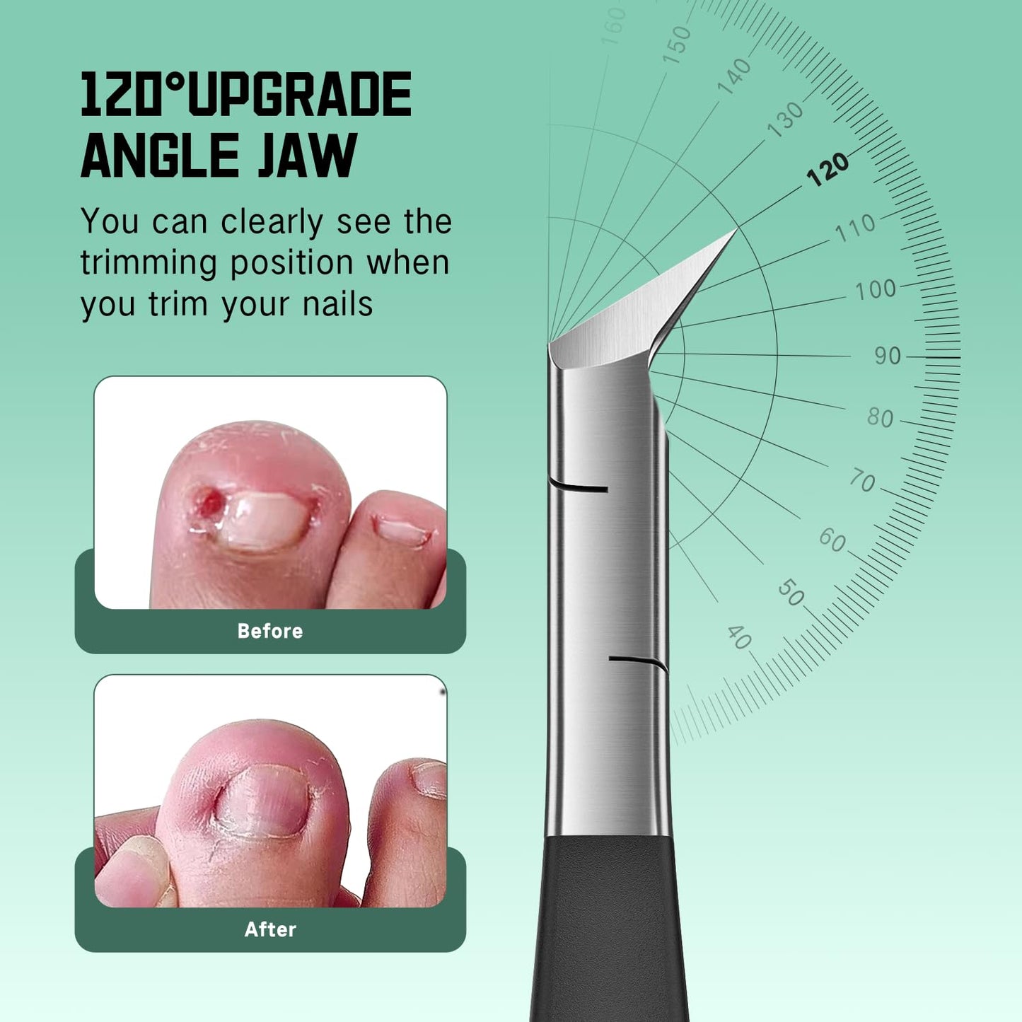 Toenail Clippers for Thick Toenails for Seniors, Angled Head Large Toe Nail Clippers Set, Heavy Duty Ingrown Toenail Clippers with Long Handle, Wide Jaw Fingernail Clippers