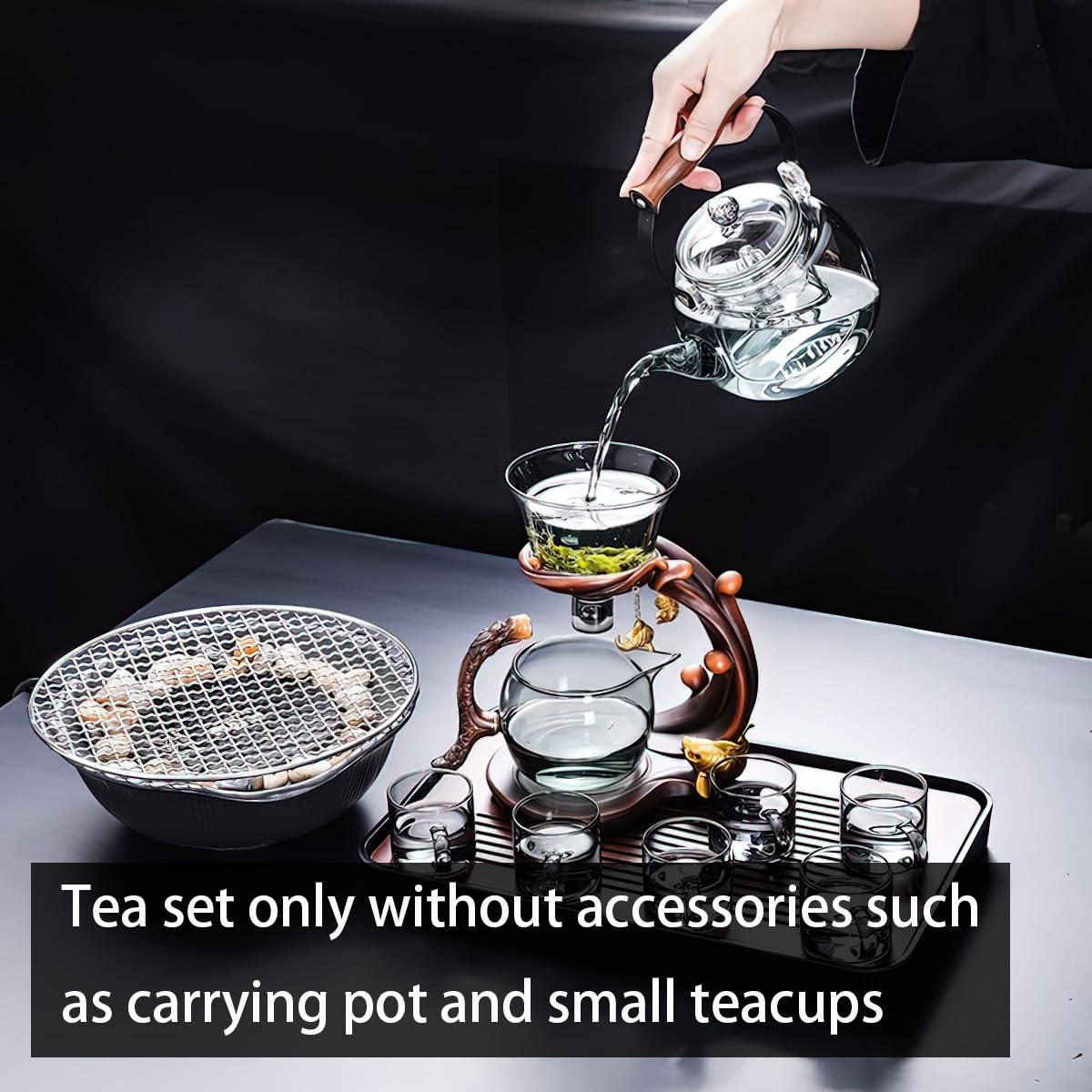 Heat Resistant Magic Teapot Set, Semi Automatic Drip TeaPot, Home Lazy Kung Fu Tea Maker Set, Magnetic Glass Tea Pot, High Borosilicate Glass TeaPot, Suitable for home/office Reception