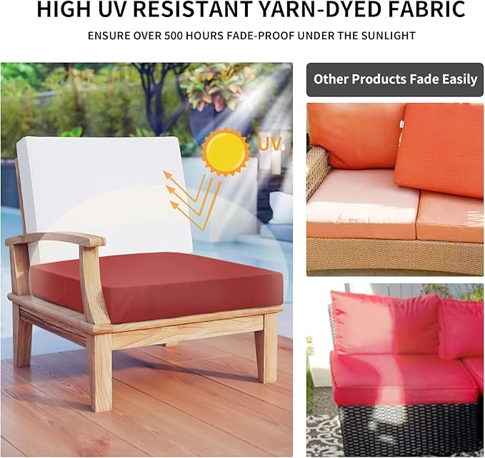 Easy-Going Waterproof Patio Cushion Covers 22x22x4 inch 2 Pack Replacement Non-Slip Outdoor Seat Cushion Slipcover with Zipper. Red