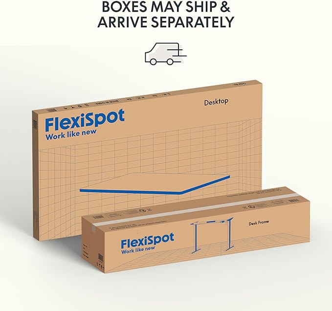 FLEXISPOT EN1 One-Piece Standing Desk, 48 x 30 Inches Electric Height Adjustable Desk for Home Office (White Frame + Gray Wood Desktop, 2 Packages)