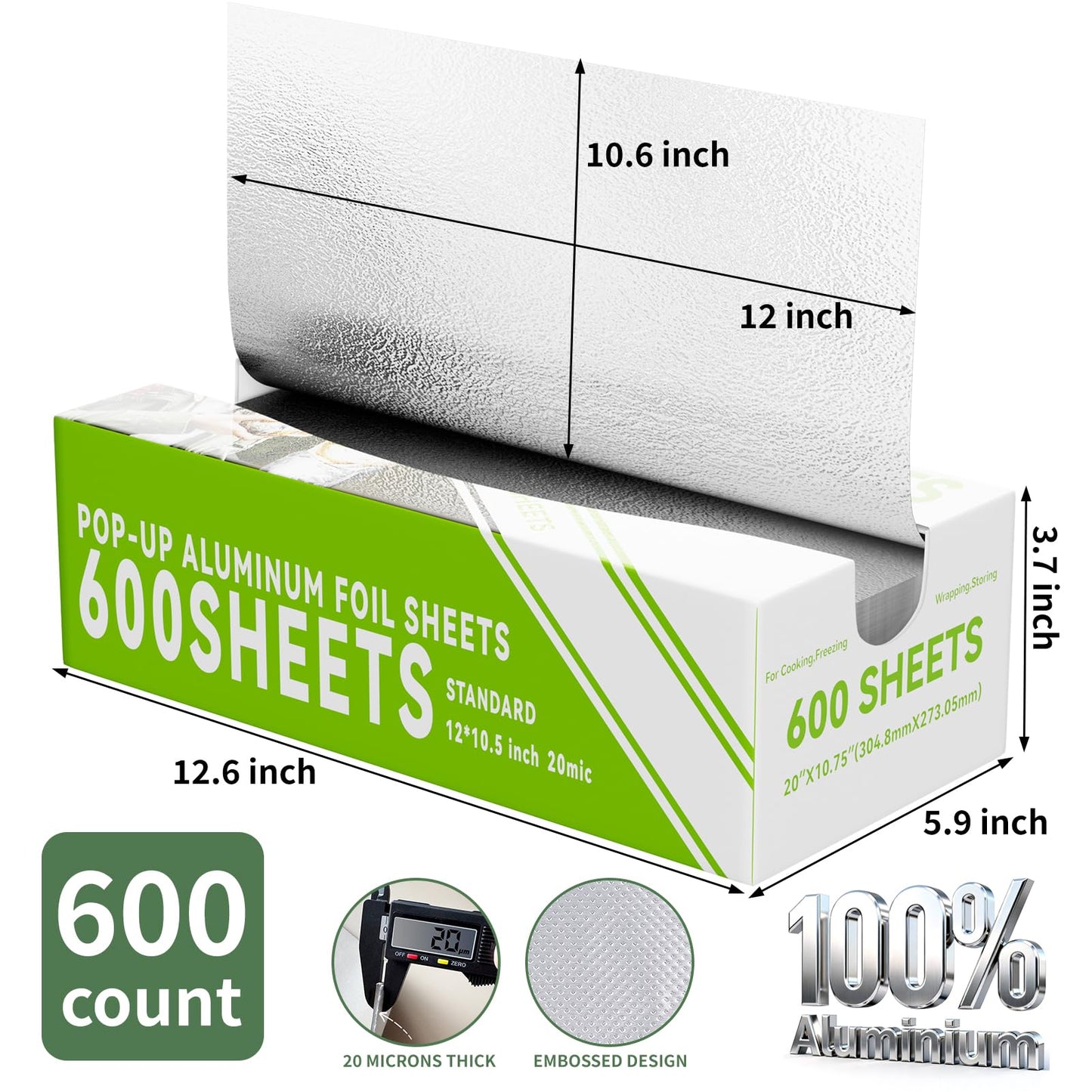 600 Count Pre-Cut Aluminum Foil Sheets, 12" x 10.6" Inch Pre Cut Aluminum Foil sheets for Restaurant Use, Disposable Foil Sheets for Food, Hot Dogs, and Sandwiches