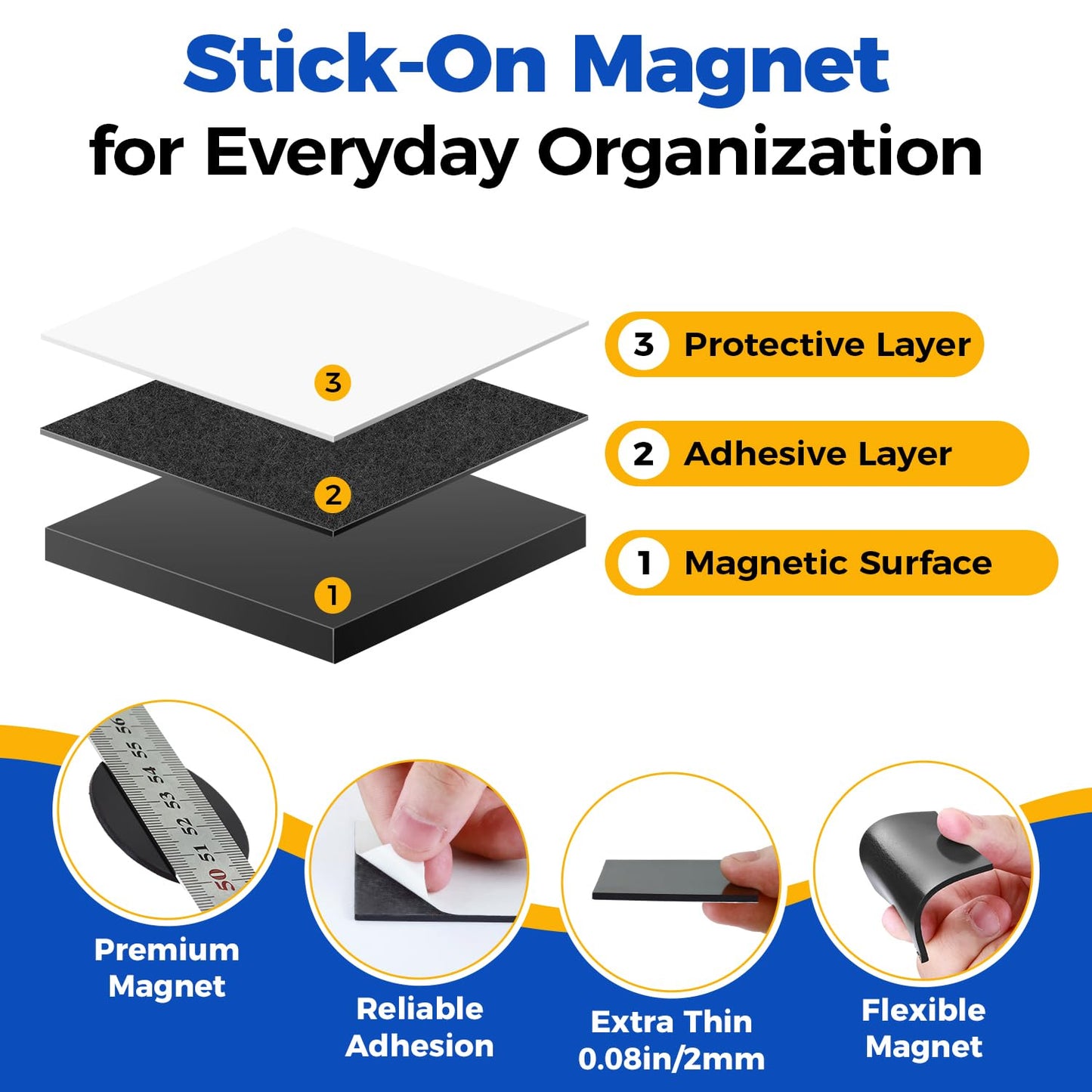 Party Zealot 120 Pcs 2 Inch Square Magnets with Adhesive Backing, 80 mil Magnetic Squares Sheets, Precut Sticky Magnets for DIY Crafts Projects Whiteboard Fridge, Organization, Magnetic Strips