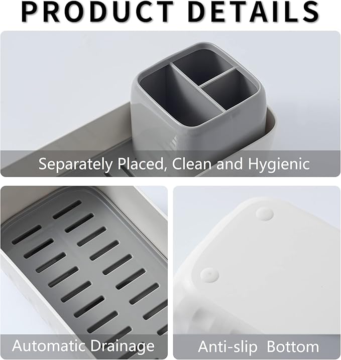 Toothbrush Holder for Bathrooms, Toothbrush Organizer Countertop for Toothbrush Storage, Toothbrush and Toothpaste Holders Set with 3 Slots, Tooth Brushing Cup Caddy for Family-White