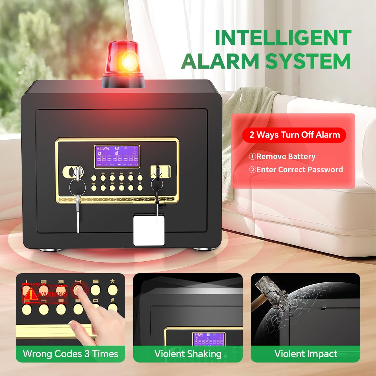 Safe Box with Digital Keypad & Alarm System - Electronic Lock Box for Jewelry Cash with Adjustable Shelves - Includes LED Light & Fireproof and Waterproof Bag(0.8/1.0/1.3/1.53/2.5Cuft)