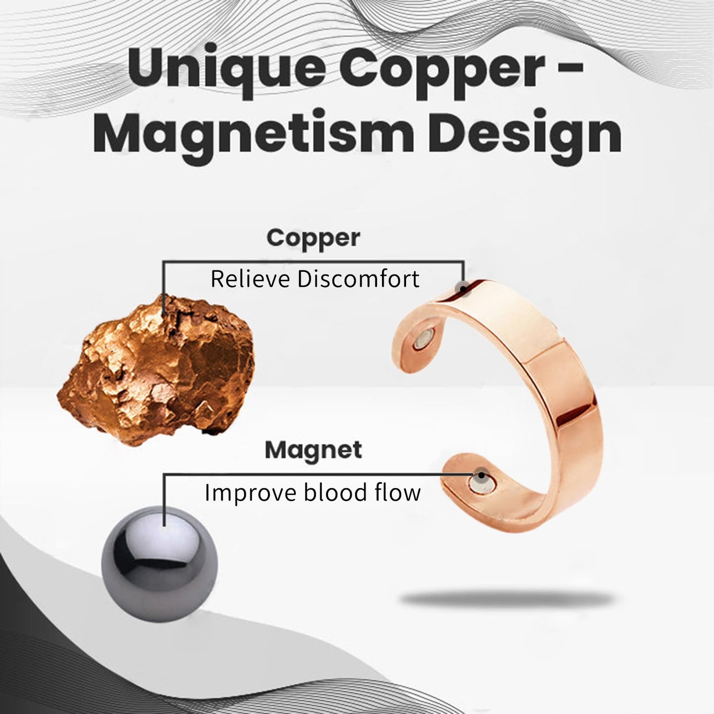 ZVLZVL Ceoerty CopperMag Prostate Therapy Ring, Elegant Ring Band in Solid Copper, Sporty Copper Ring for Fingers Thumb, Adjustable Copper Jewelry Gift (Rose Gold)