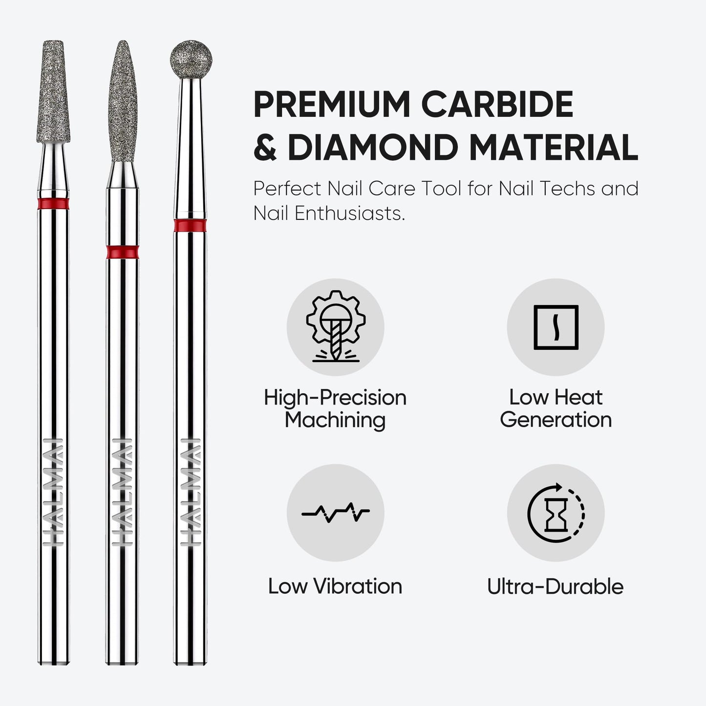 HALMAI Nail Drill Bits Set 3pcs 3/32 Inch, Diamond Cuticle Nail Bits Set for Nail Drill E-File, Professional Manicure Pedicure Remover Tools for Acrylic Gel Nails, Home Salon Nail Care Kit