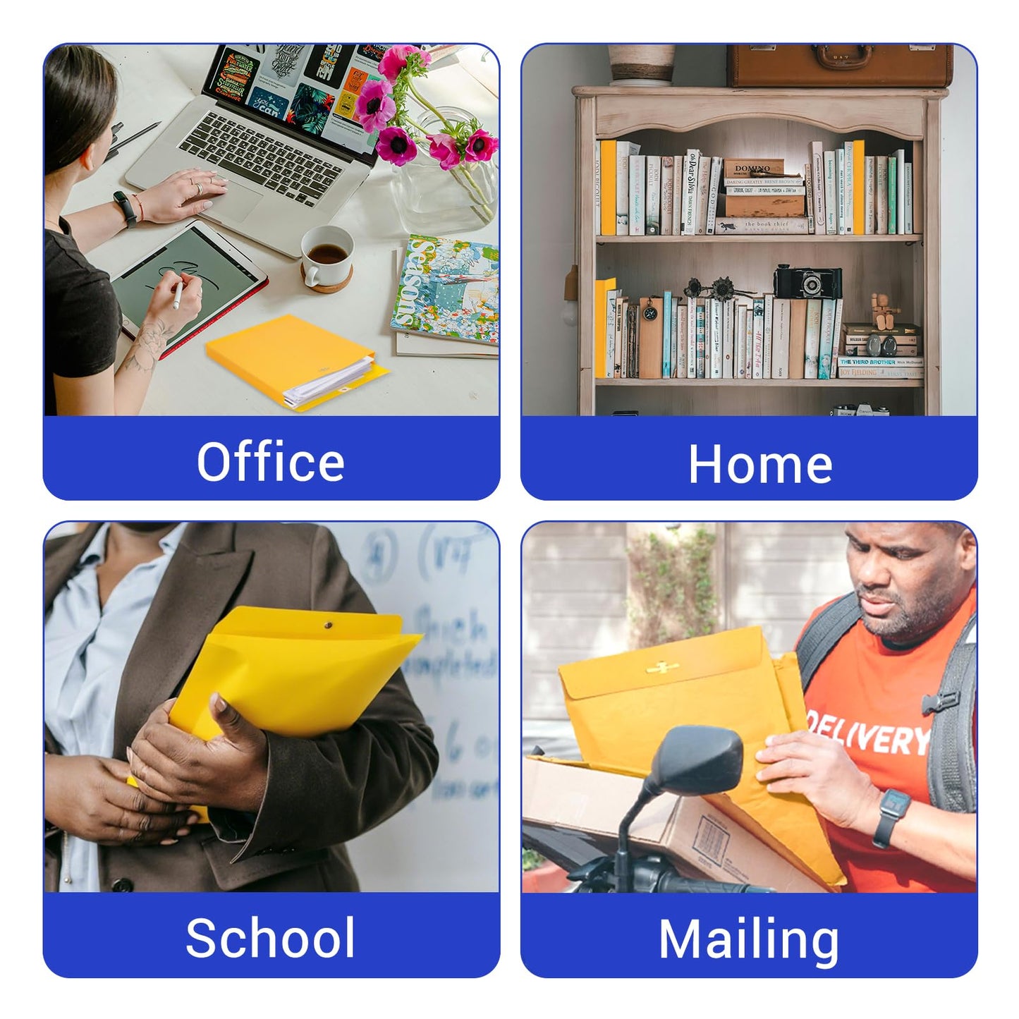 Expandable Large Manilla Envelopes 10x13 with Clasp and Gummed Seal 25 Pack, Goefun 180 GSM Heavyweight Big Yellow Manila Envelopes for Documents, for Home, Office, Business Mailing and Storing