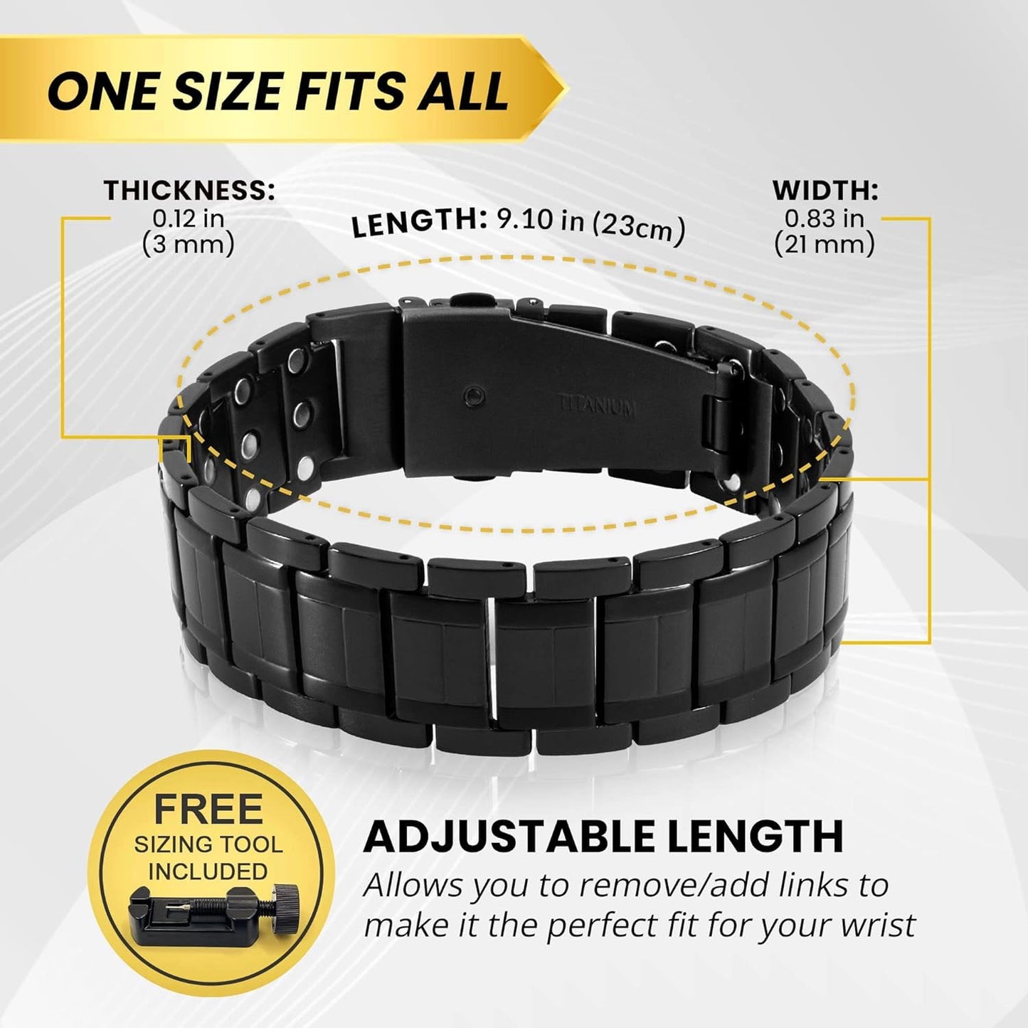 MagnetRX 3X Strength Magnetic Bracelets for Men – Titanium & Pure Copper Magnetic Bracelets for Men – Premium Fold–Over Clasp & Adjustable Length with Sizing Tool