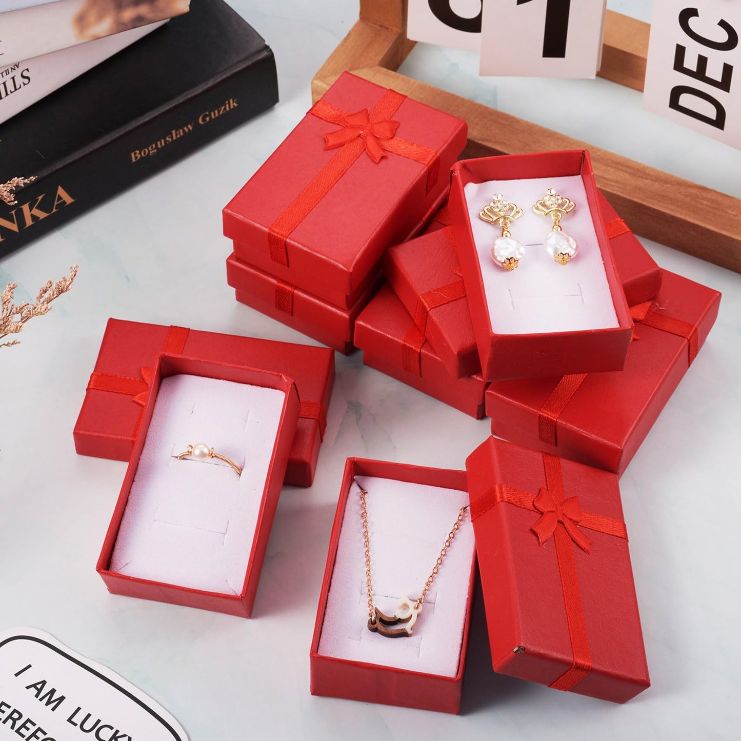 Craftdady 12pcs Red Jewelry Boxes Small Necklace Box Cardboard Jewelry Gift Boxes With Lids Bowknot Ring Earring Boxes for Women Valentines Day Jewelry Gift Packaing Display Organizer