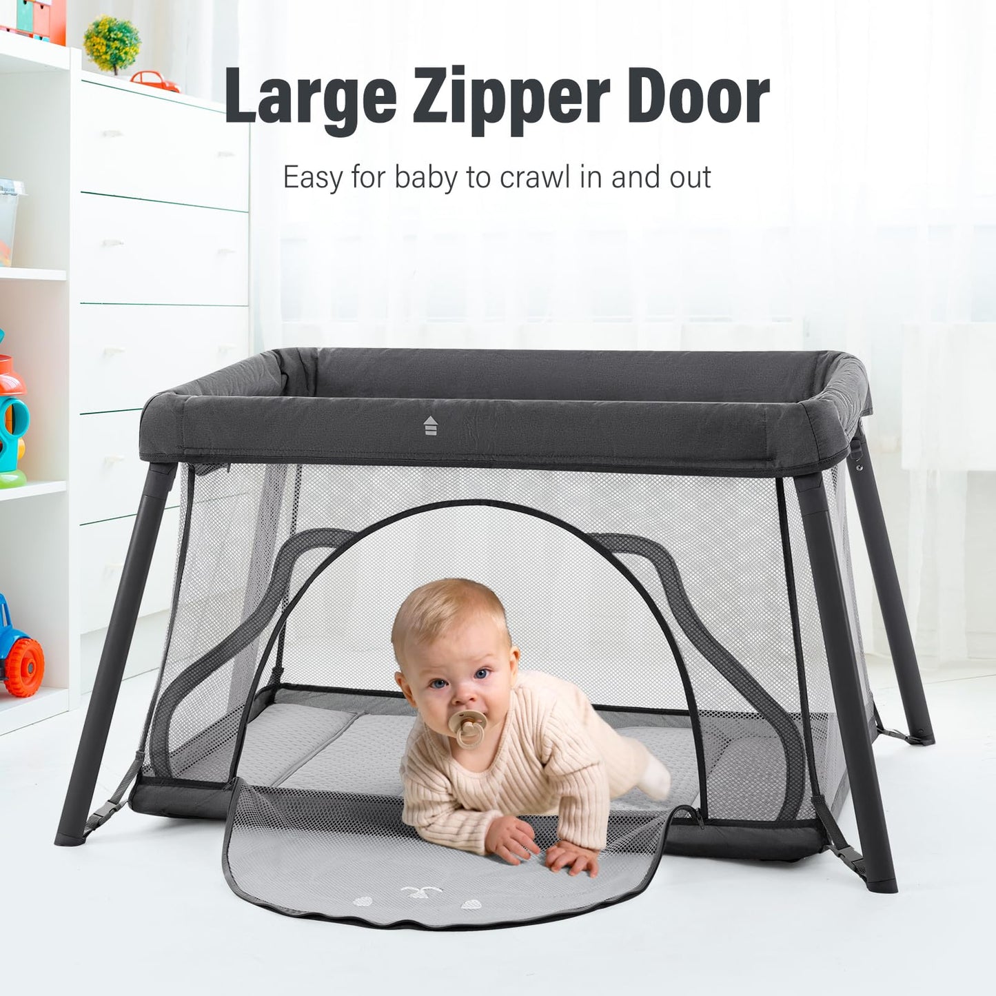 Sporary Travel Crib, Portable Crib for Baby, Pack and Play for Babies and Toddler, Lightweight Backpack Design,Foldable Travel Baby Playpen with Mattress(Dark Grey)