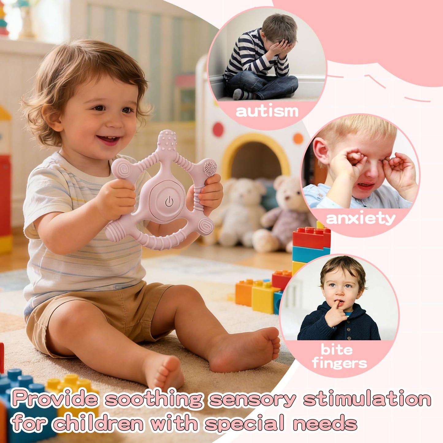 Sensory Chew Necklaces Vibrating teether for Kids - Chewelry Chew Toys for Autism, ADHD & Sensory Needs, BPA-Free Teething Relief & Anxiety Fidget (Pink)