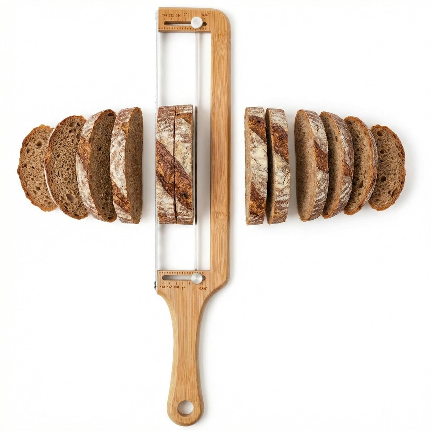 Adjustable Bread Slicer for Homemade Bread-Precision Upgrade Wooden Sourdough Bread Knife with Thickness Guide, Sharp Stainless Serrated Blade, Bread Cutter for Bagels, Baguettes, Gift for Bakers
