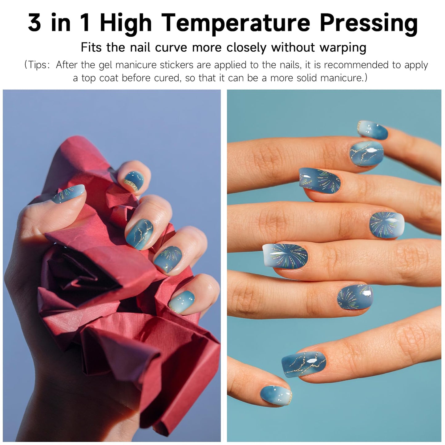 DUKASOU Semi Cured Gel Nail Strips 28 pcs Nail Stickers for Women (Stars Shine Blue) Full Nail Wraps -UV Lamp Required Long Lasting Easy to Apply