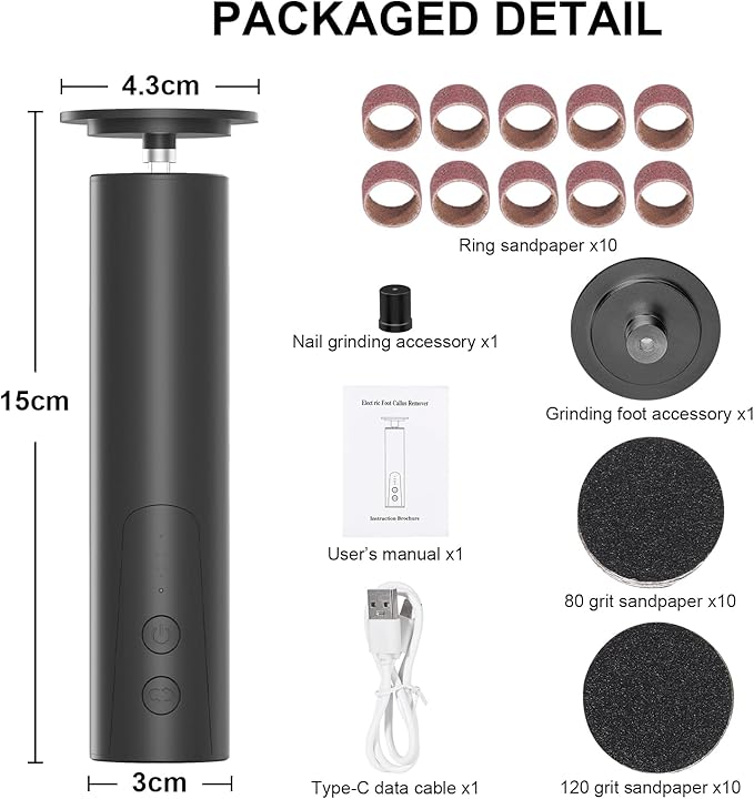 ele ELEOPTION Electric Callus Remover for Feet Electric Foot File Nail Grinder 6 Speed Adjustable Rechargeable Professional Foot Sander Pedicure Tool for Feet Dry Dead Skin Black