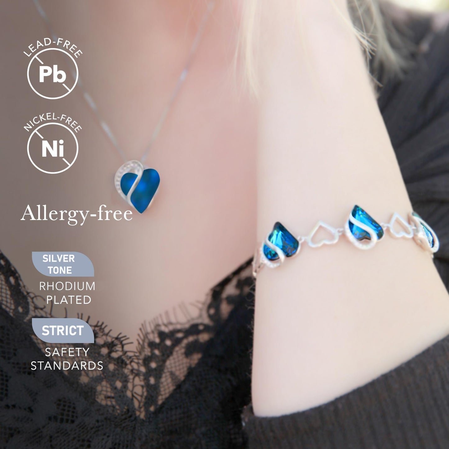 Leafael Infinity Love Heart Gift Bracelet for Women, September Birthstone Crystal, Bermuda Sapphire Blue, Silver Tone, 7-inch Chain and 2-inch Extender