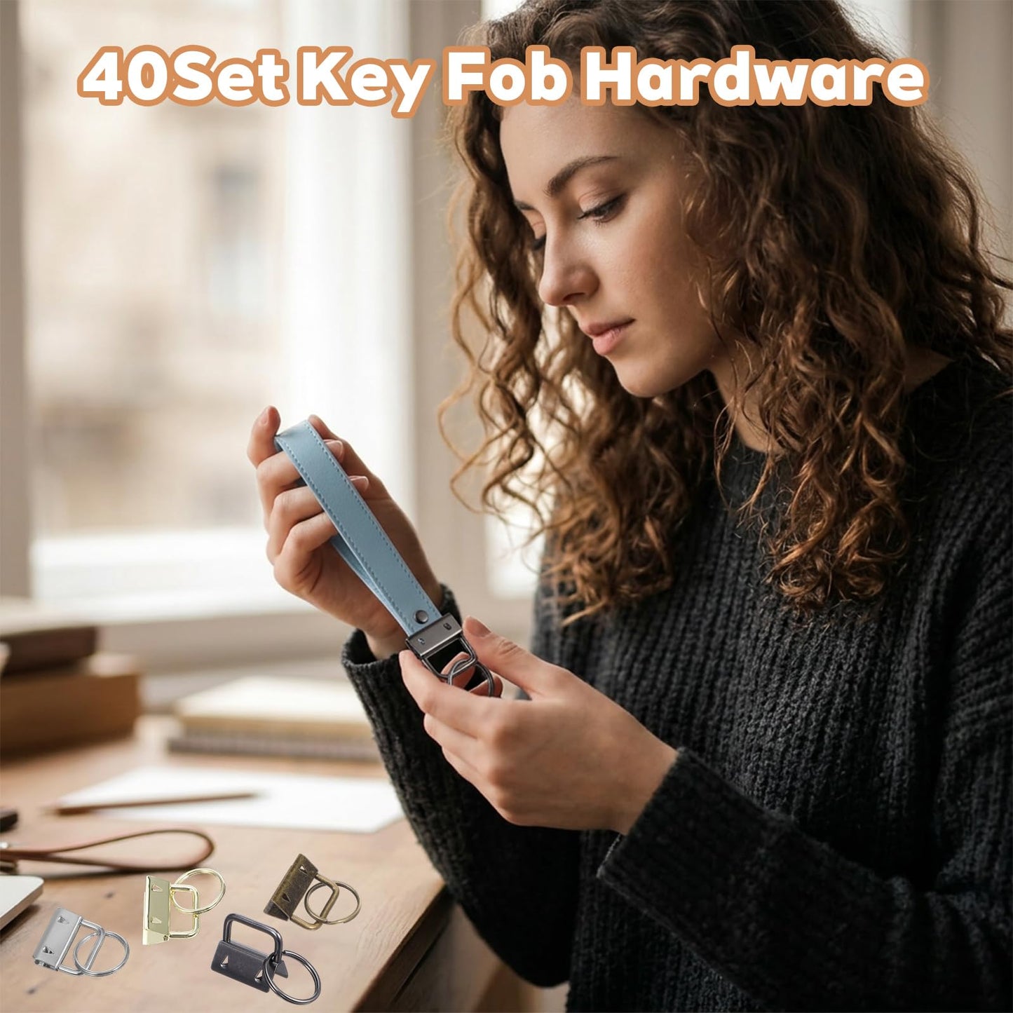 Kifmurase 40 PCS Key Fob Hardware 1 Inch Keychain Hardware Set with Split Ring for Keychain Wristlet, Lanyard, Crafts DIY Supplies for Gift(4 Colors)
