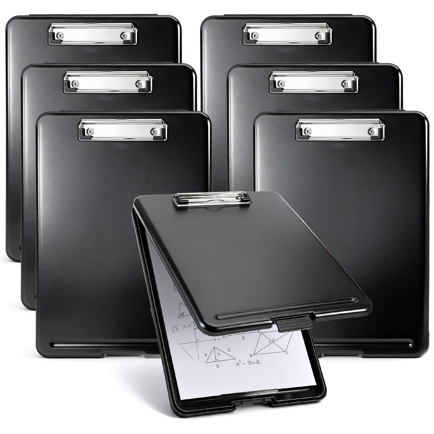 SHENLIU 7 Pcs Clipboard with Storage Bulks, 9.5 x 13.5 Inch Black Plastic Foldable Nursing Clipboard with Low Profile Clip for Home Office Utility Medical Personnel Large Capacity