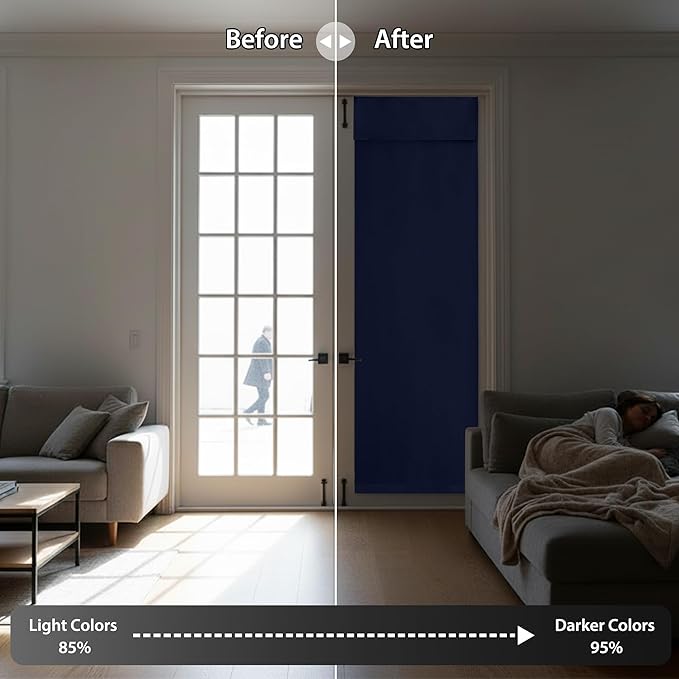 RYB HOME French Door Curtains - Privacy Blackout Window Tie up Shades Energy Saving for Kitchen Dining Kids Nursery Bathroom Tricia Door Covering, W 26 x L 72 inches, Navy Blue, 1 Panel