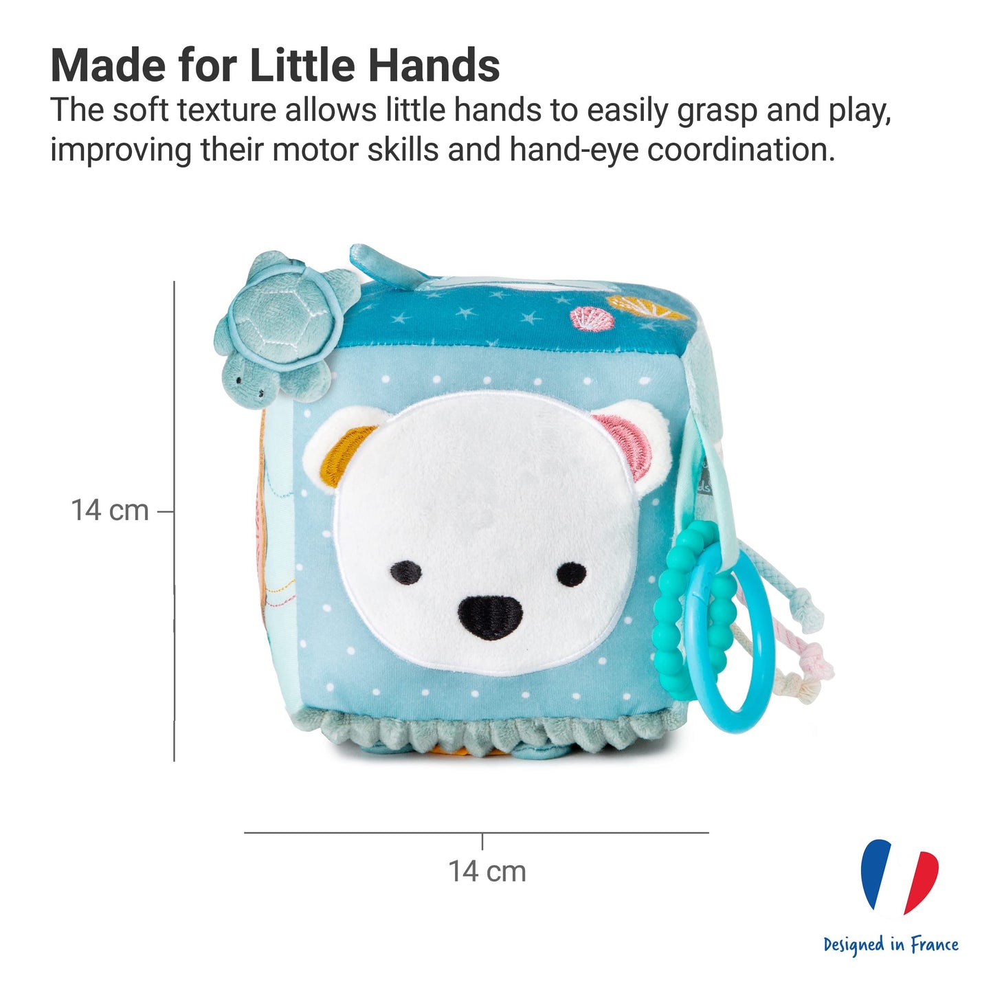 Little Big Friends Multi-Texture Soft Activity Cube for Fine Motor Skills and Cognitive Growth | Montessori Developmental Toy | Sensory Play Cube | Ocean