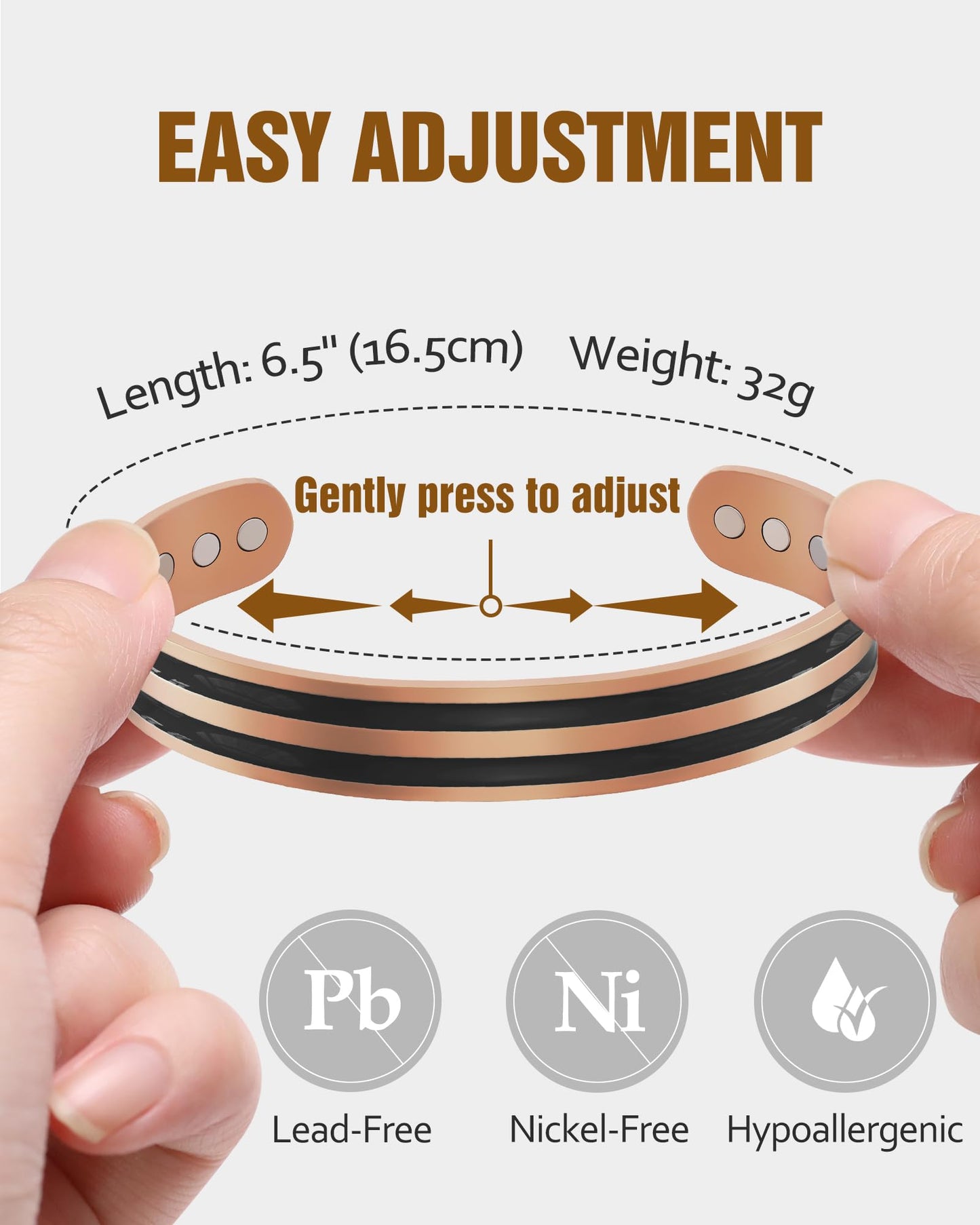 Jecanori Copper Magnetic Bracelets for Women, 99.99% Pure Copper Double Love Lines Bracelet