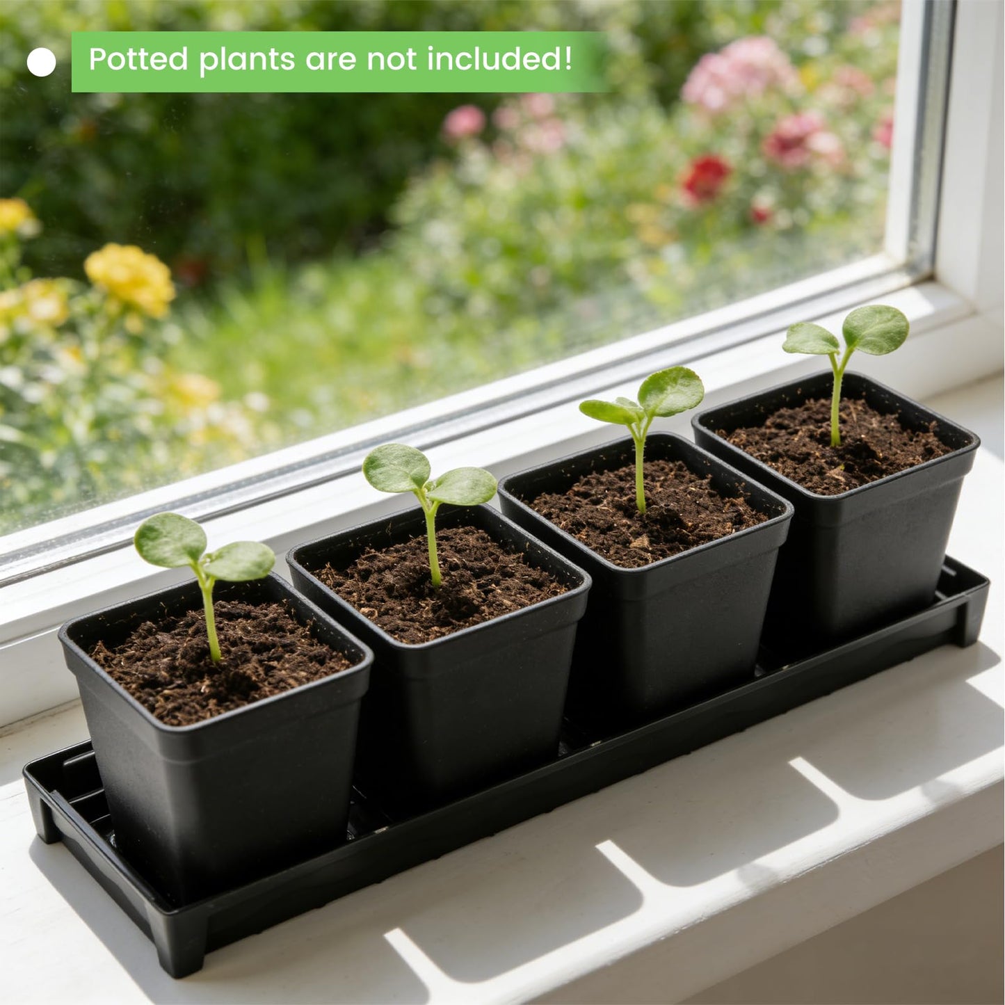 BKIELLT 5 Pack Plant Saucer Growing Tray, Rectangular Windowsill Plant Pot Trays with Removable Drainage Hole, Seed Starter Tray Plastic Plant Drainage Saucers for 4 inch Flower Seedling Pots