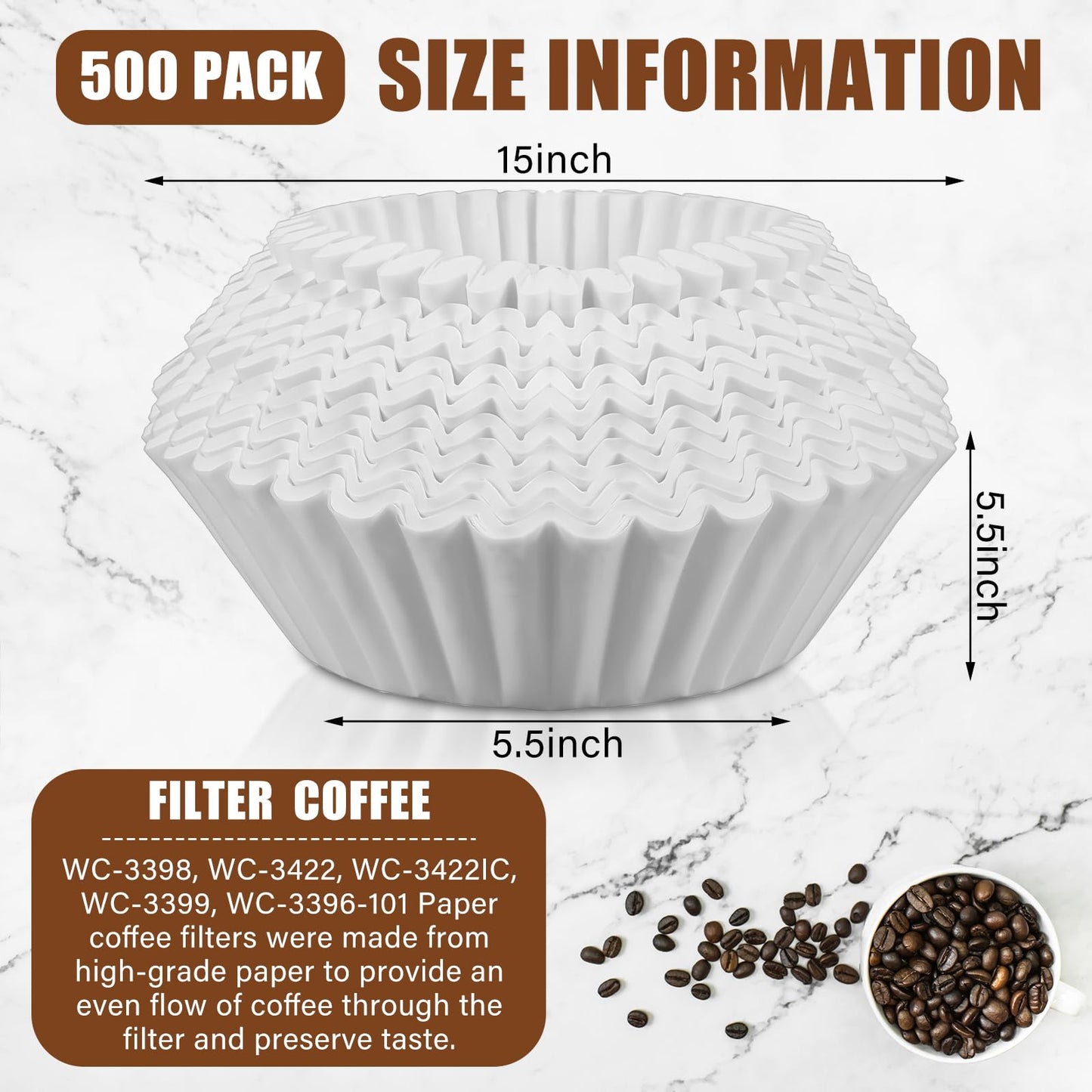 AmazingSpark 500 Pcs Extra Large Coffee Filters Disposable White Commercial Paper Filters for Coffee Brewing, Restaurants, Large Brewers, No Overflow, No Tearing(15in X 5-1/2in)