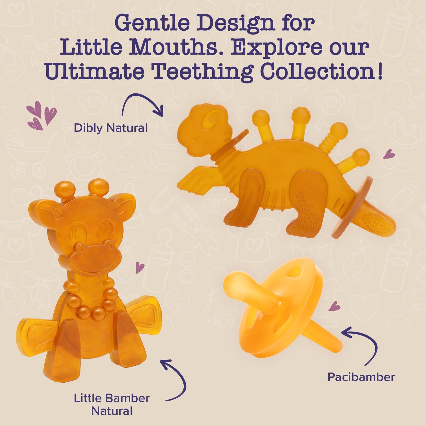 Bambeado LittleBamber Baby Teething Toy - Made with Natural Rubber & Amber Elements - Gentle Support, Easy to Hold, Simple to Clean - Cute Giraffe Teether Toy - Alternative to Amber Teething Necklace