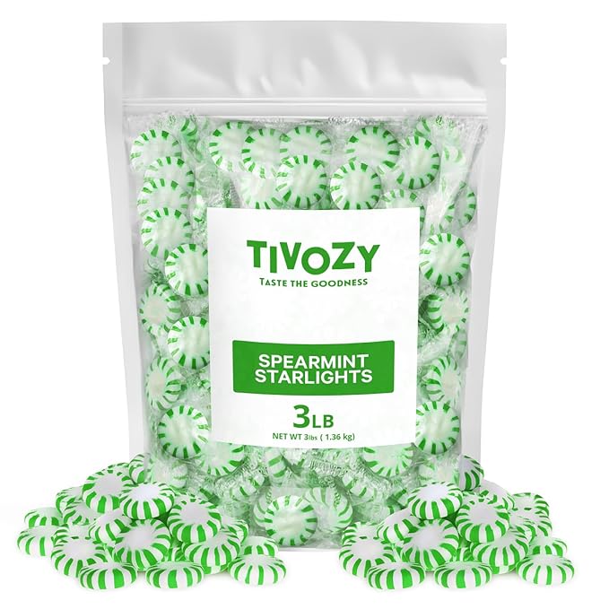 Starlight Spearmint Individually Wrapped Candy, 3 Pound Bulk Pack, Sweets for On the Go Refreshment, Starlight Mints Bulk Candy.