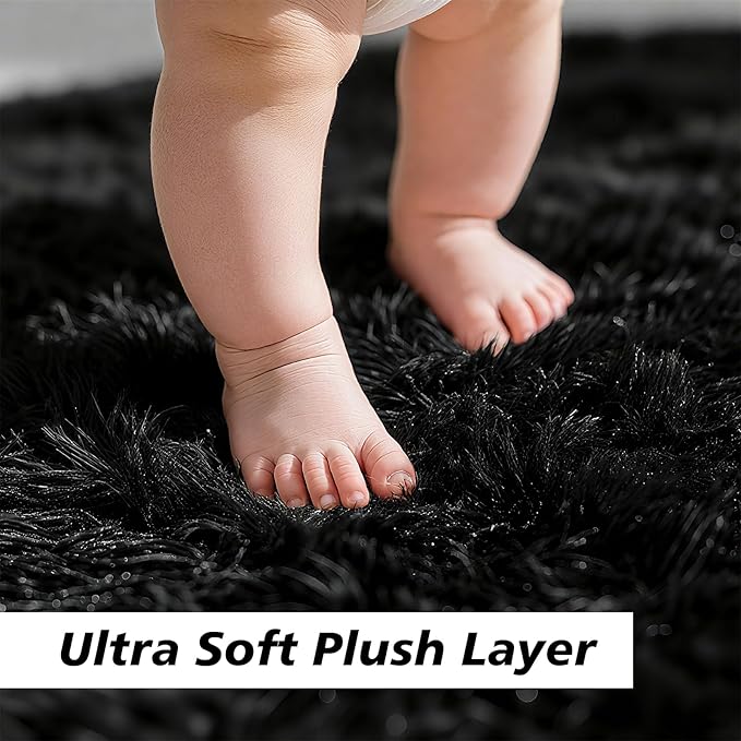 yulidayang Black Fluffy Round Area Rugs for Living Room,6'X6'Shag Circle Area Rugs for Bedroom,Non Slip Fuzzy Plush Rug for Kids Room Boys Girls Room and Dorm Home Decor Rug