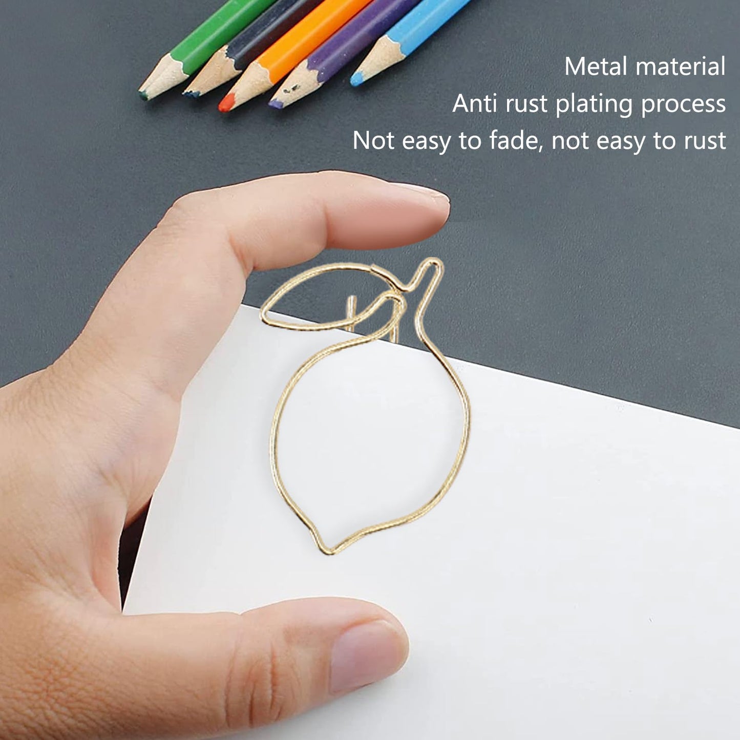 Lemon Shaped Paper Clips, 100PCS Metal Office Supplies for Home School Desk Organizers, Decorative Bookmarks Planner Clips for Clipboards Notebooks Books