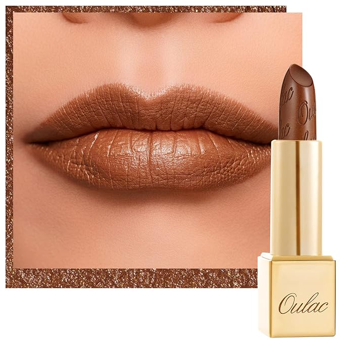 Oulac Dark Brown Lipstick for Women with Metallic 3D Shine Lightweight Hydrating Formula, High Impact Lip Color, Vegan Beauty, Full Coverage Lip Makeup, Christmas Gifts for Women, Hawaii Summer(08)