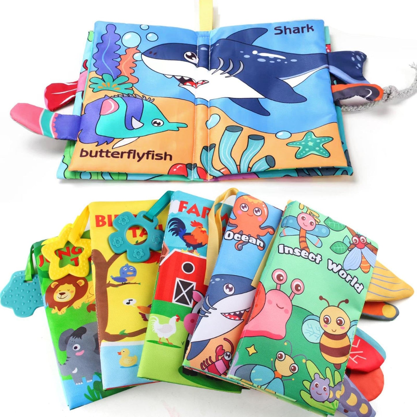 GZYFUVALW Baby Cloth Book Toys with Tails, Stroller Soft Toys for Infant Baby 0-18 Months (Insects)