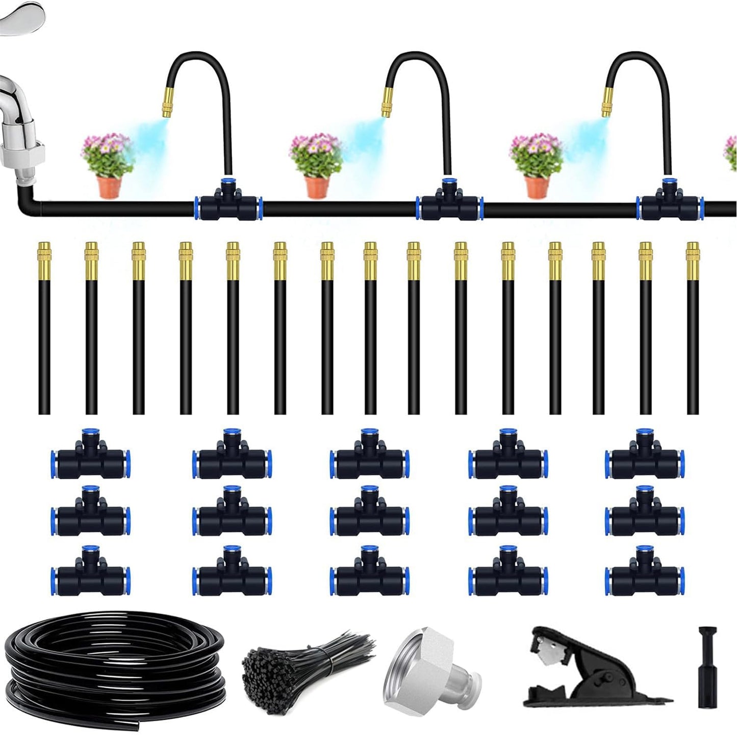 49.21Ft Drip Irrigation Kit Automatic Drip Irrigation System, 360° Bendable Garden Irrigation System, 5/16 inch Garden Watering System Adjustable Bendable Nozzle Copper Sprayer System for Garden