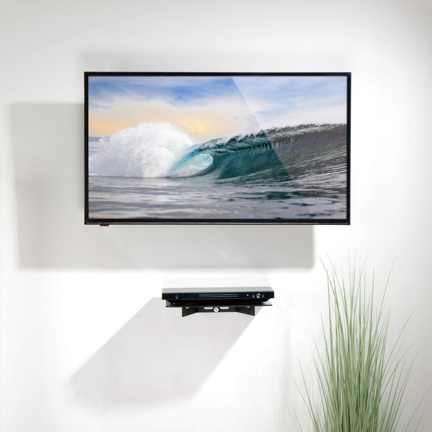 Mount-It! Floating Wall Shelf – Tempered Glass Media Shelf for Cable Box, DVD Player, Gaming Consoles (PS5, Xbox, Roku), Projector – Wall-Mounted w/Steel Frame, Cable Management, 22 lb Capacity