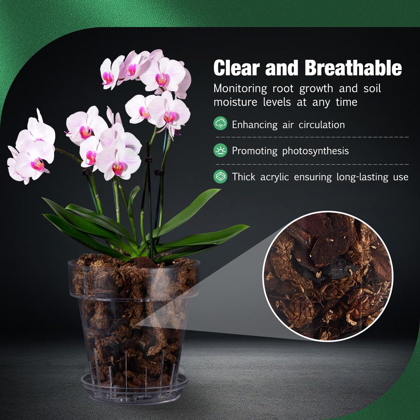 SUADEN 7.1 Inch Clear Acrylic Planter Pot with Tray,Orchid Pot with Drainage Holes,Side Holes for Hanging,Twist-Lock Saucer for Easy Moving, Transparent Containers for Indoor Plants Herbs