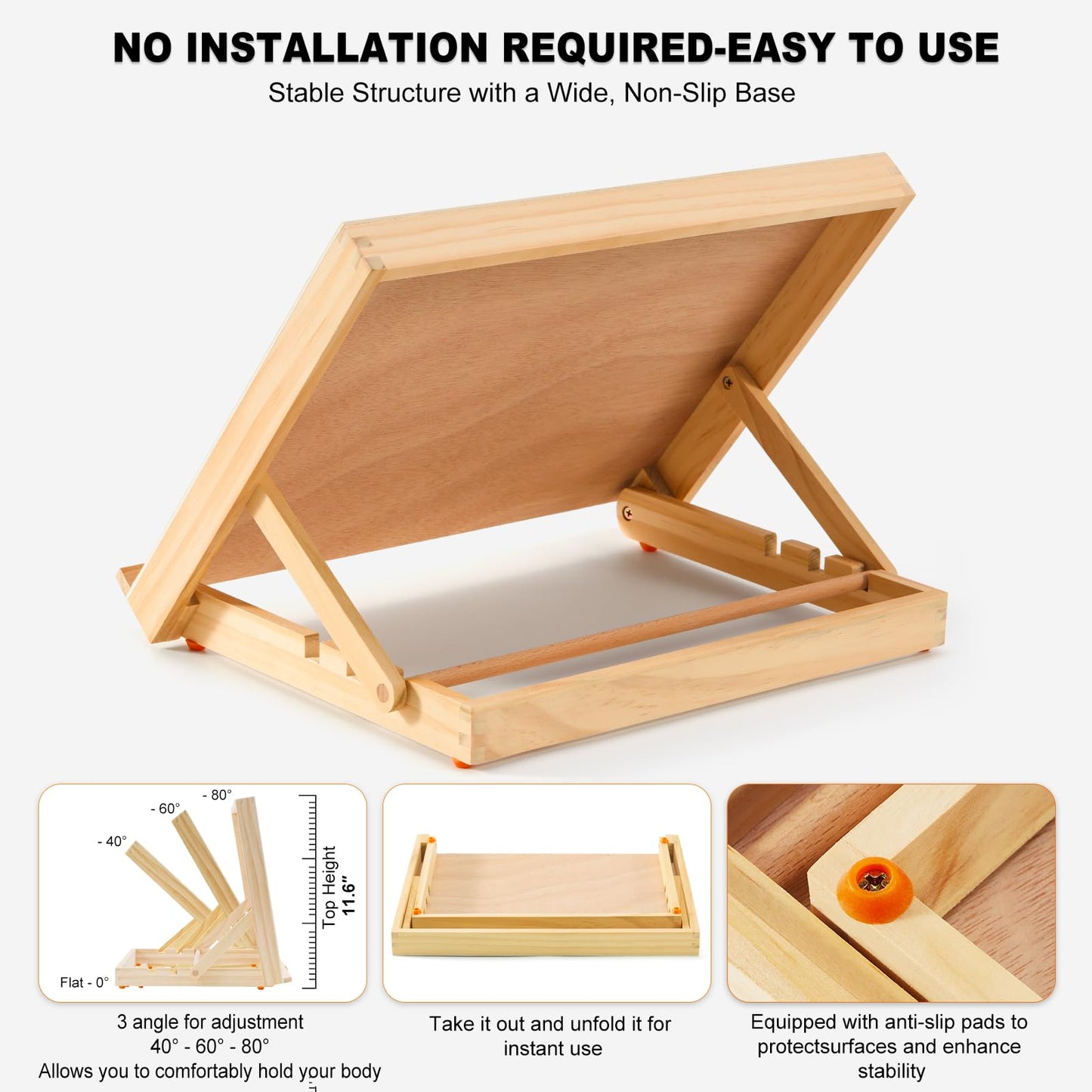 Tabletop Easel for Painting, 13.8"x11.4" Adjustable Portable Art Easel Includes Art Painting Papers, Sketch Papers and Masking Tape, Pinewood Drawing Board for Canvas, Books and Artwork