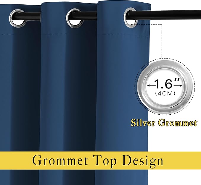 NICETOWN Bedroom Blackout Curtains and Drapes 54" L - Window Treatment Thermal Insulated Solid Grommet Blackout Draperies for Home Office (Moroccan Blue, 2 Panels=132" Wide)