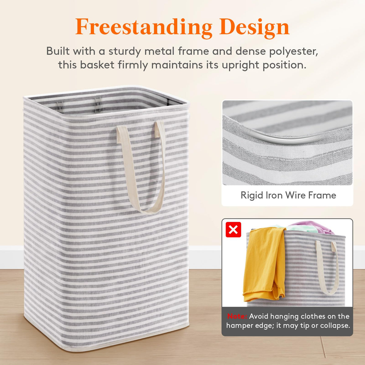 75L Large Collapsible Laundry Basket with Extended Handles