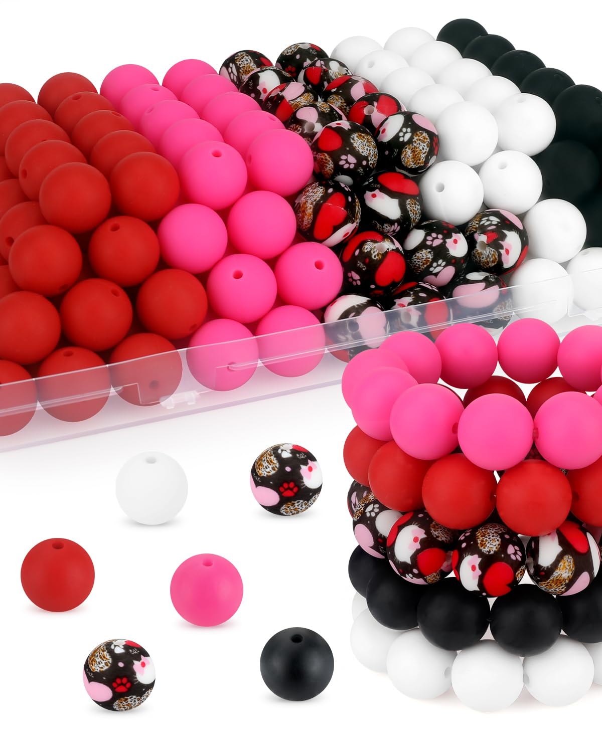 SALUOKE 100 Pcs 15mm Silicone Beads for Keychain Making, Pink Red Silicone Beads Bulk Round for Bracelets Pens Crafts Jewelry Making (Pink Red)