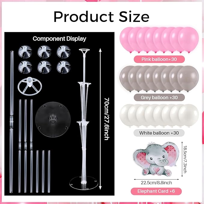 4 Sets Elephant Baby Shower Balloon Stand Kit for Tables Elephant with Balloon Centerpieces Party Decor for Girls 3D Table Decoration for Kids Party Baby Shower Photo Props Supplies