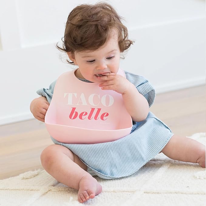 Bella Tunno Wonder Bib - Adjustable Silicone Baby Bibs for Girls, Durable and Waterproof BPA Free Silicone, Taco Bell