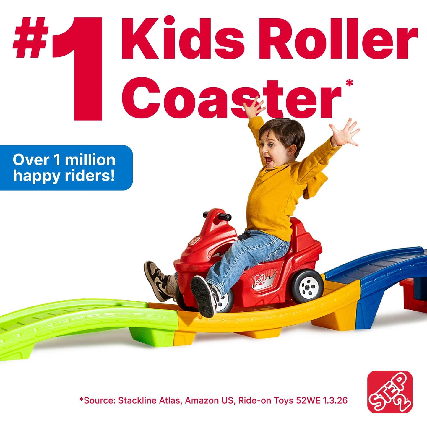 Step2 Up & Down Roller Coaster Kids Ride On Toy, Push Car, Indoor/Outdoor Playset, Made of Durable Plastic, Max Weight 50 lbs., For Toddlers 2-5 Years Old, Multicolor